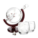 Conjunto Decanter Globo de Vidro com Suporte de Madeira e 2 Copos
