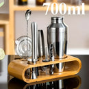 Kit Bartender 10 Peças de Aço Inox com Suporte de Bambu
