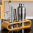 Kit Bartender 10 Peças de Aço Inox com Suporte de Bambu